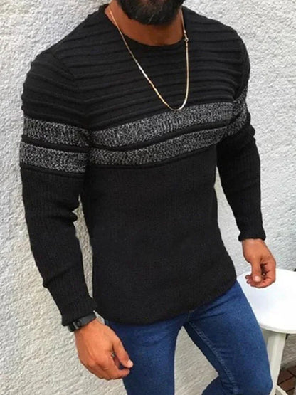 Men's Colorblock Stripe Casual Crew Neck Pullover - Shello's Creative Boutique