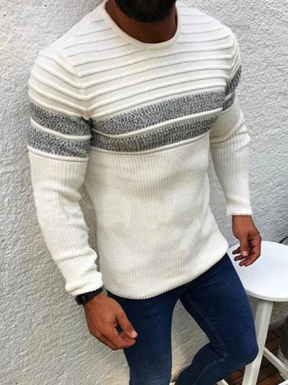 Men's Colorblock Stripe Casual Crew Neck Pullover - Shello's Creative Boutique