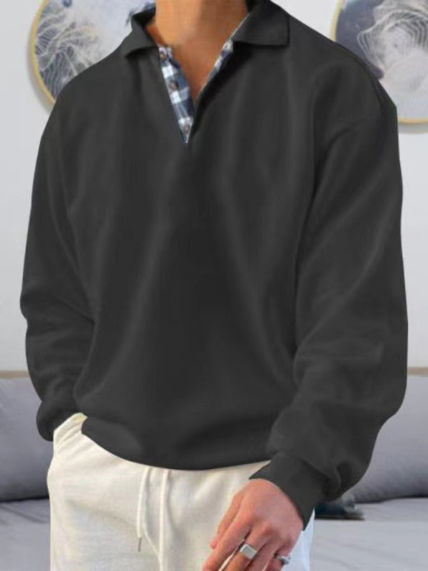 Men's solid color lapel loose long-sleeved POLO shirt Shello Creative Boutique