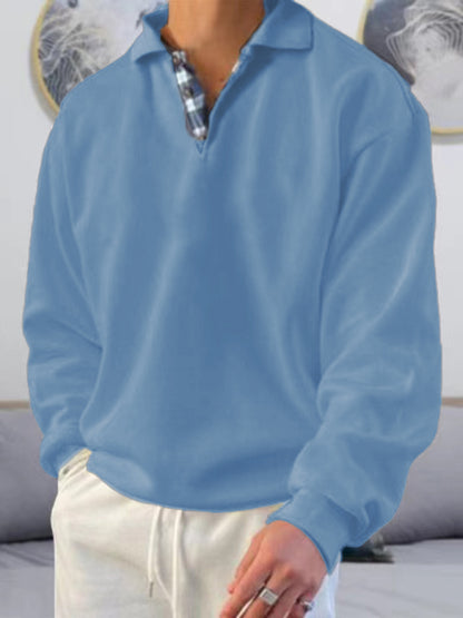 Men's solid color lapel loose long-sleeved POLO shirt Shello Creative Boutique