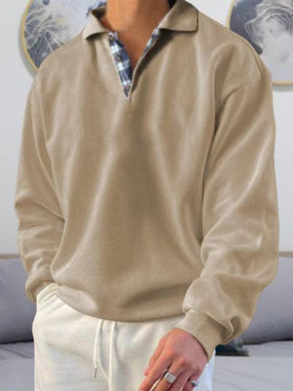 Men's solid color lapel loose long-sleeved POLO shirt Shello Creative Boutique