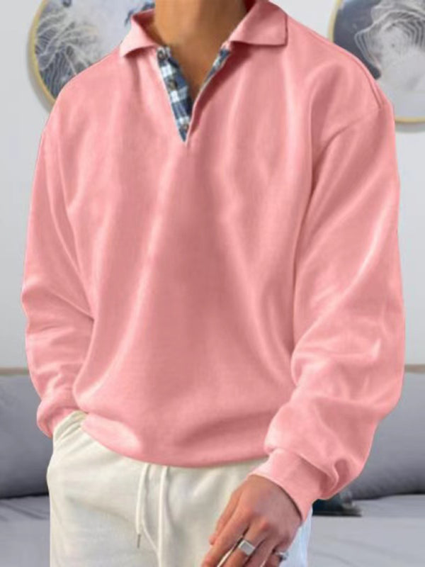 Men's solid color lapel loose long-sleeved POLO shirt Shello Creative Boutique