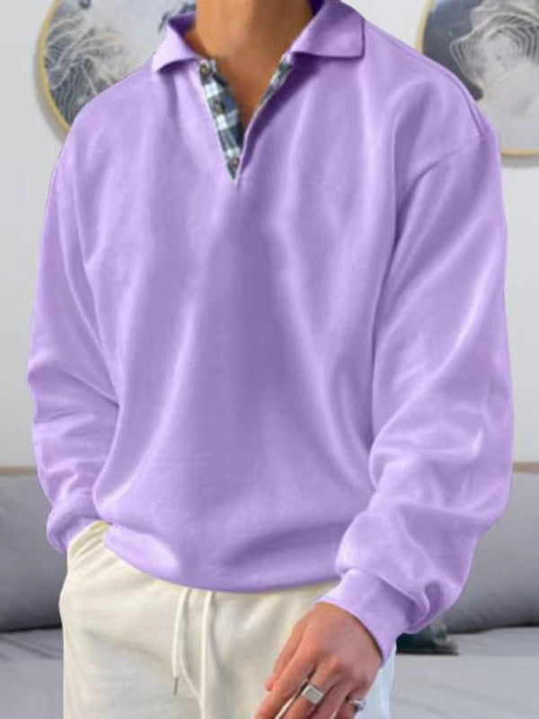 Men's solid color lapel loose long-sleeved POLO shirt Shello Creative Boutique