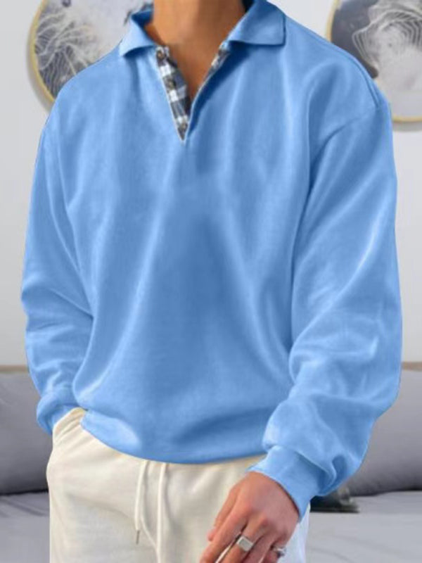 Men's solid color lapel loose long-sleeved POLO shirt Shello Creative Boutique