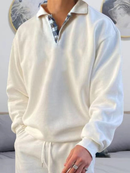 Men's solid color lapel loose long-sleeved POLO shirt Shello Creative Boutique