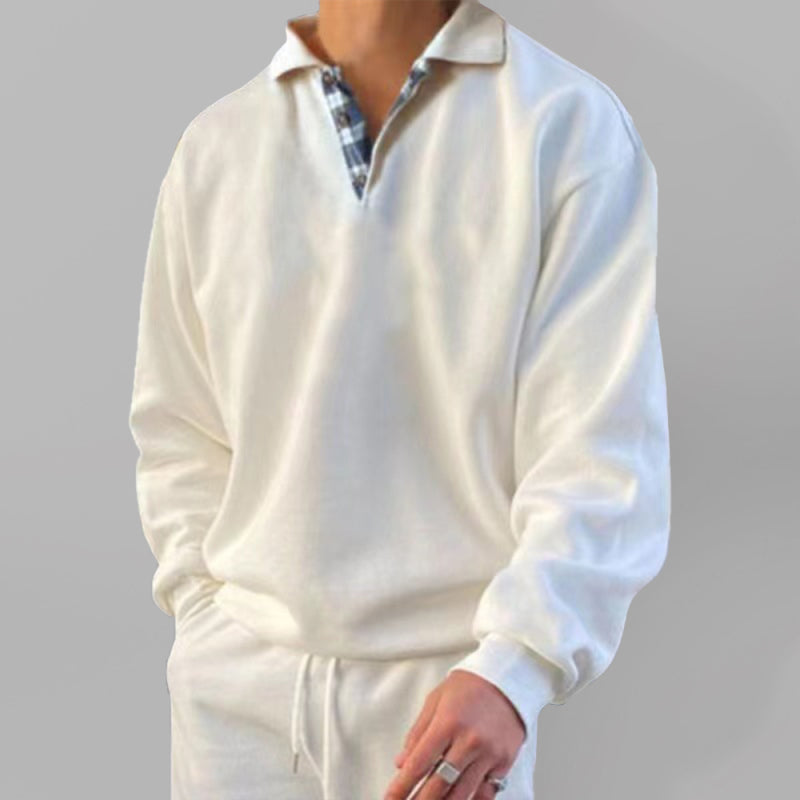 Men's solid color lapel loose long-sleeved POLO shirt Shello Creative Boutique