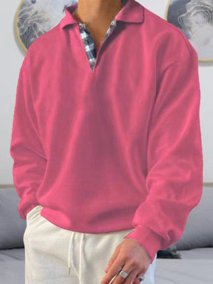 Men's solid color lapel loose long-sleeved POLO shirt Shello Creative Boutique