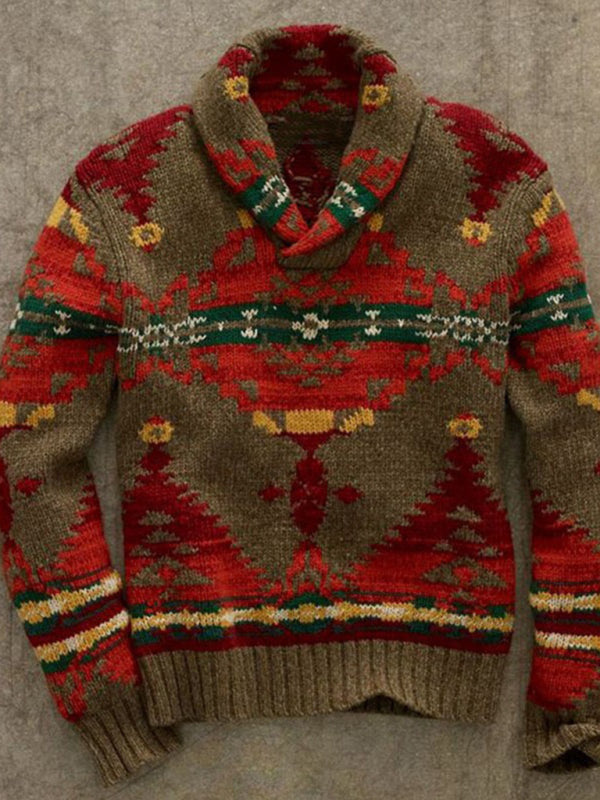 Men's retro geometric jacquard long-sleeved sweater Shello's Creative Boutique