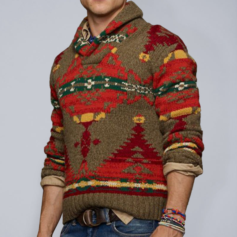 Men's retro geometric jacquard long-sleeved sweater Shello's Creative Boutique