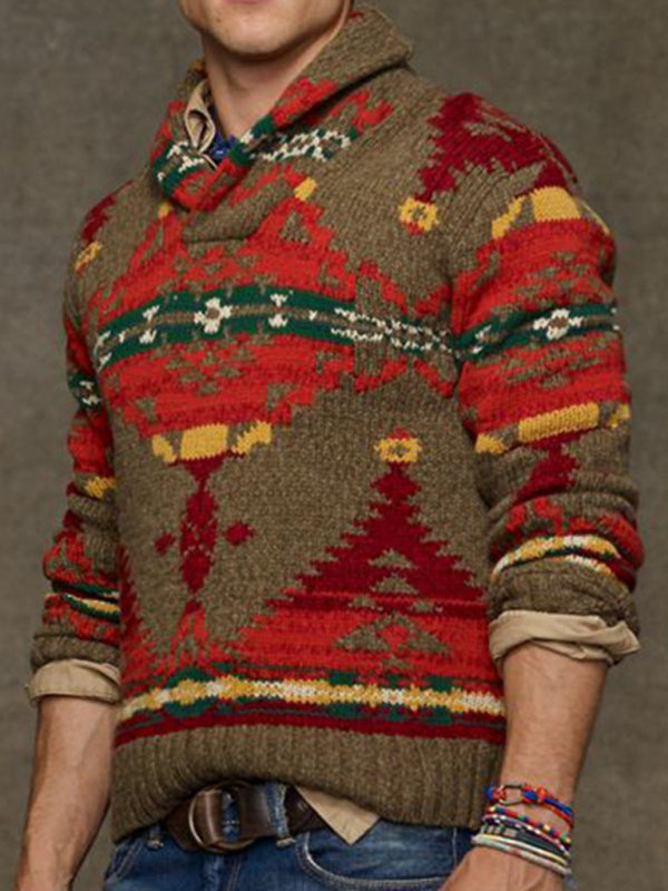 Men's retro geometric jacquard long-sleeved sweater Shello's Creative Boutique
