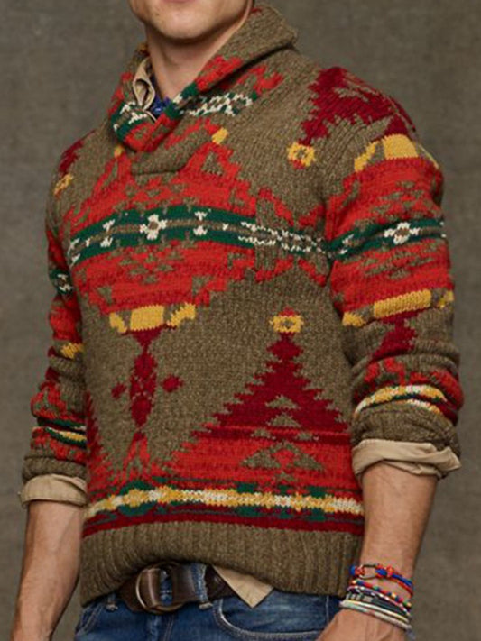 Men's retro geometric jacquard long-sleeved sweater Shello's Creative Boutique