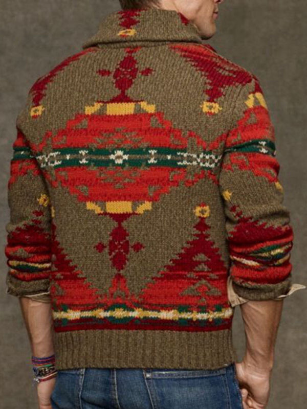 Men's retro geometric jacquard long-sleeved sweater Shello's Creative Boutique