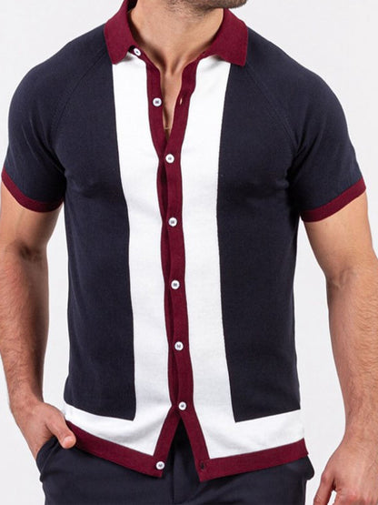 Men's single Breasted Paneled Color Contrast Short Sleeve Shirt Shello Creative Boutique