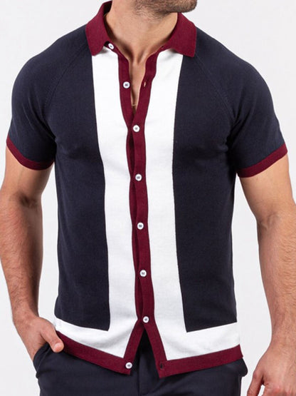 Men's single Breasted Paneled Color Contrast Short Sleeve Shirt Shello Creative Boutique