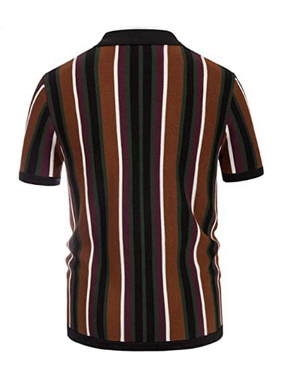 Men's single Breasted Color Contrast Stripe Short Sleeve Shirt Shello Creative Boutique
