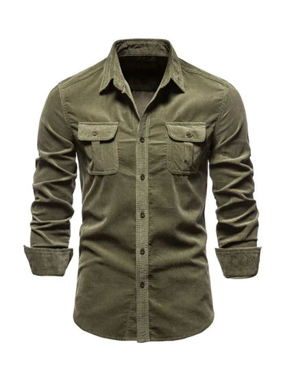 Men's corduroy slim-fit casual long-sleeve shirt - Shello's Creative Boutique