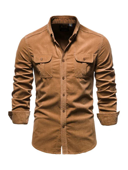 Men's corduroy slim-fit casual long-sleeve shirt - Shello's Creative Boutique