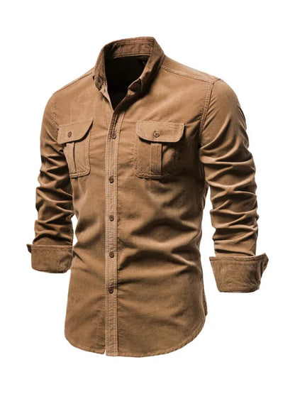 Men's corduroy slim-fit casual long-sleeve shirt - Shello's Creative Boutique