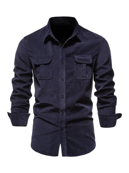Men's corduroy slim-fit casual long-sleeve shirt - Shello's Creative Boutique