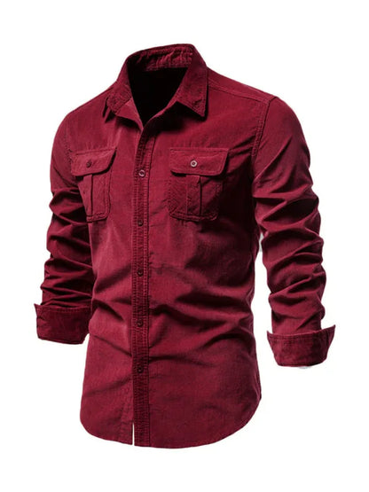 Men's corduroy slim-fit casual long-sleeve shirt - Shello's Creative Boutique