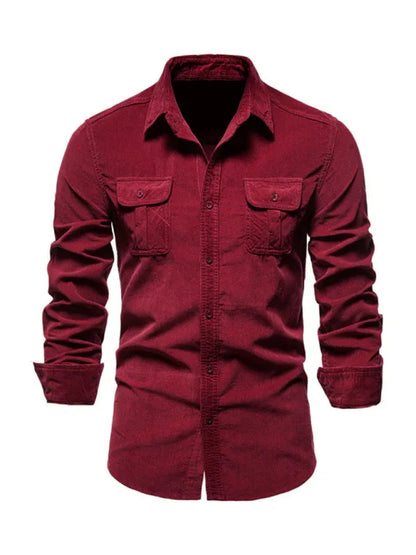 Men's corduroy slim-fit casual long-sleeve shirt - Shello's Creative Boutique