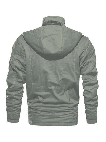 Men's Mid-Length Loose Stand Collar Hooded Cotton Jacket - Shello's Creative Boutique