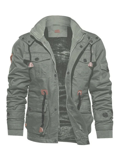 Men's Mid-Length Loose Stand Collar Hooded Cotton Jacket - Shello's Creative Boutique