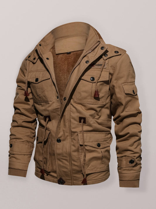 Men's Mid-Length Loose Stand Collar Hooded Cotton Top Youth Men's Jacket Shello's Creative Boutique