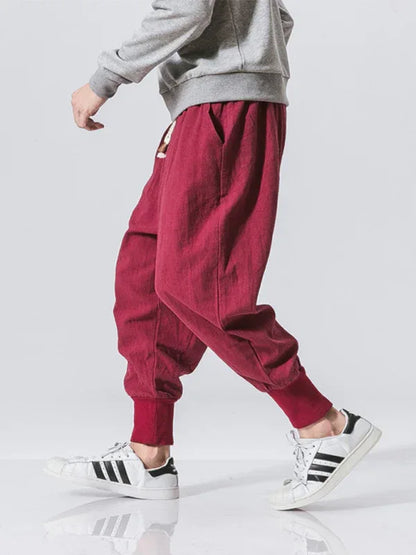 Men Cotton Linen Trousers Solid Colour Bloomers Casual Pants - Shello's Creative Boutique