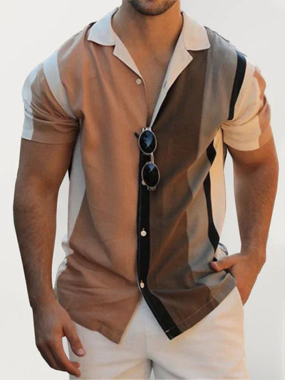 Men's New Striped Casual Lapel Short Sleeve Shirt - Shello's Creative Boutique