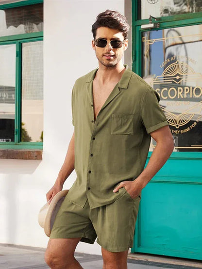 Loose Casual Cotton Linen Cardigan Shirt Shorts Set – Effortless Style for Spring and Summer! - Shello's Creative Boutique