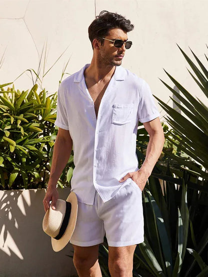 Loose Casual Cotton Linen Cardigan Shirt Shorts Set – Effortless Style for Spring and Summer! - Shello's Creative Boutique