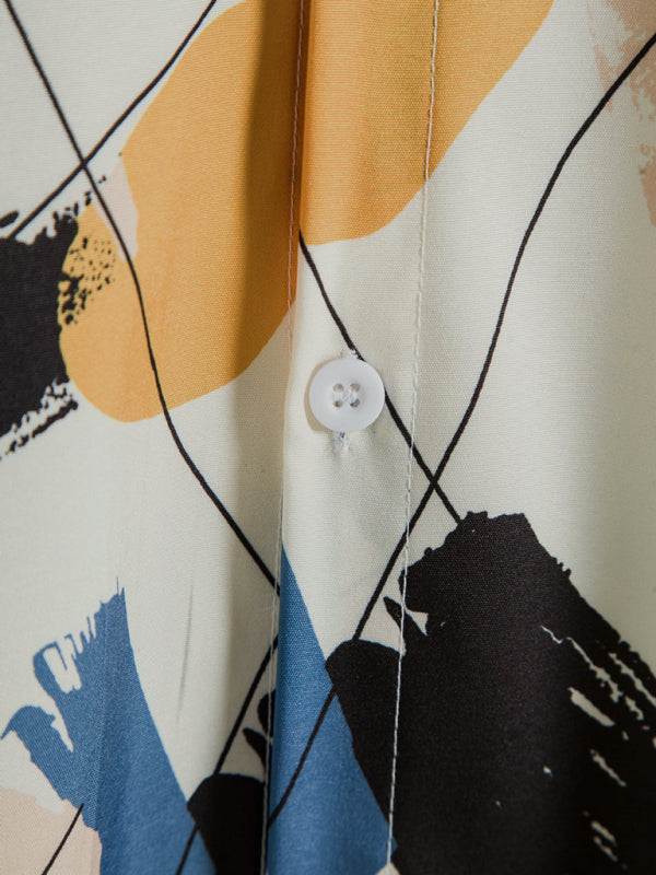 White Graffiti Print Lapel Cotton Slim Fit Men's Shirt Shello's Creative Boutique