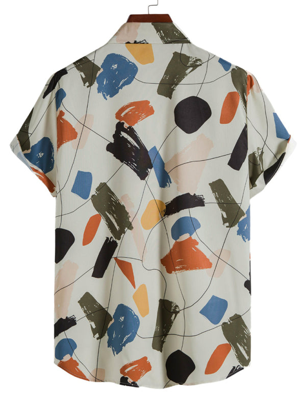 White Graffiti Print Lapel Cotton Slim Fit Men's Shirt Shello's Creative Boutique