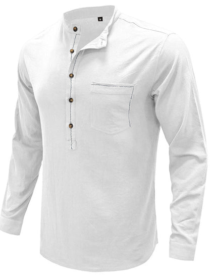 Men's woven solid color long-sleeved cotton and linen shirt Shello Creative Boutique