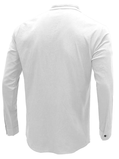 Men's woven solid color long-sleeved cotton and linen shirt Shello Creative Boutique
