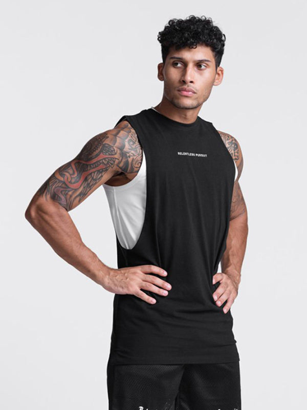Men's sports trendy brand loose big slit solid color sleeveless quick-drying vest Shello's Creative Boutique