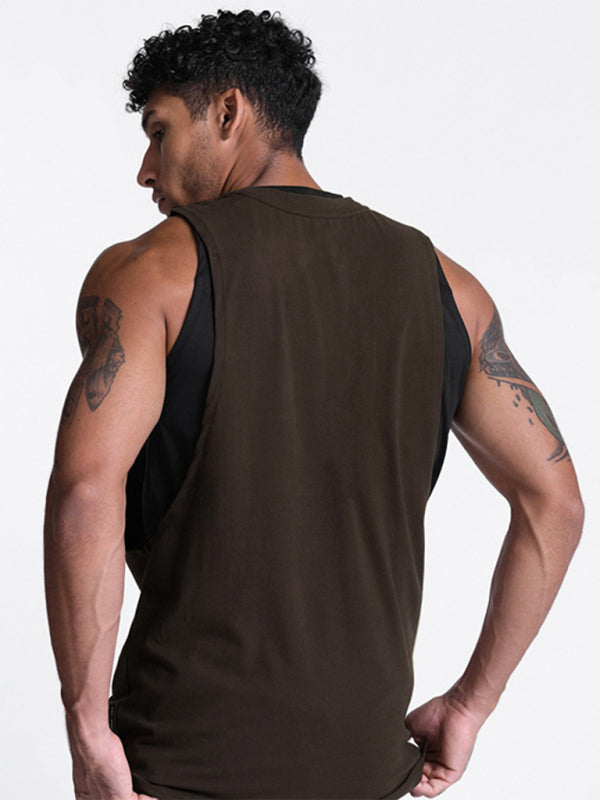 Men's sports trendy brand loose big slit solid color sleeveless quick-drying vest Shello's Creative Boutique