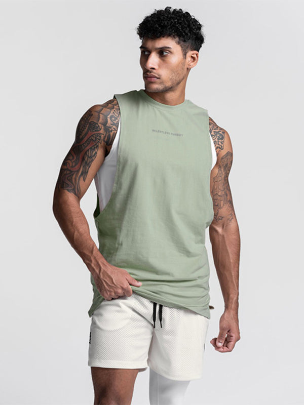 Men's sports trendy brand loose big slit solid color sleeveless quick-drying vest Shello's Creative Boutique