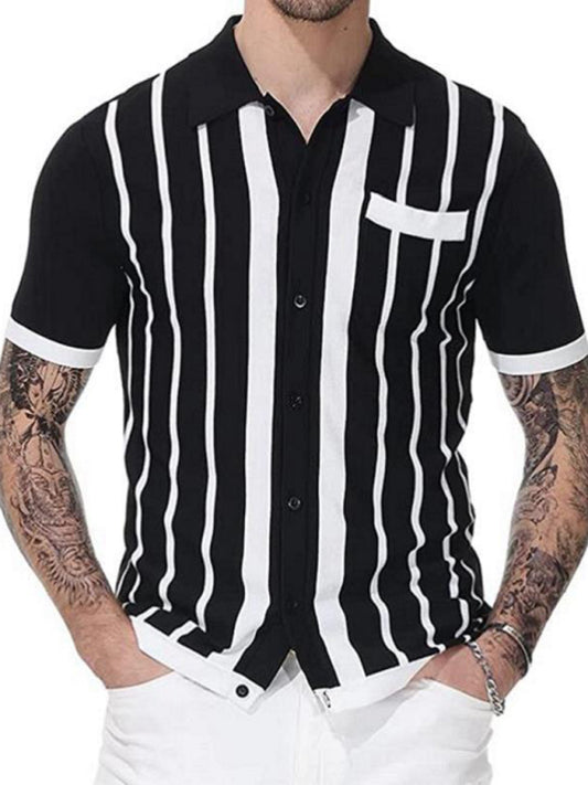 Men's Striped Button-Up Polo Shirt Shello Creative Boutique