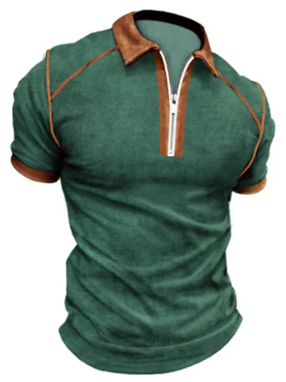 Men's Colour Block Zipper Lapel Short Sleeve Polo Shirt – A Blend of Comfort and Style for Spring and Summer! - Shello's Creative Boutique