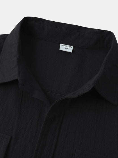 Men's Square Neck Casual Cotton Linen Shirt Linen Solid Color Half Sleeve Top Shello Creative Boutique