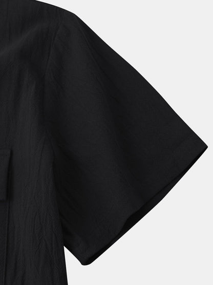Men's Square Neck Casual Cotton Linen Shirt Linen Solid Color Half Sleeve Top Shello Creative Boutique