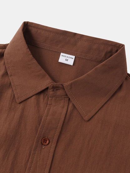 Men's Square Neck Casual Cotton Linen Shirt Linen Solid Color Half Sleeve Top Shello Creative Boutique