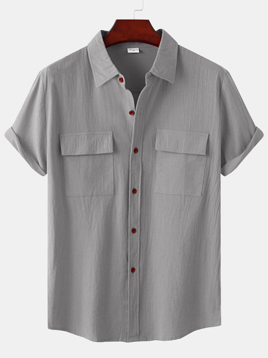 Men's Square Neck Casual Cotton Linen Shirt Linen Solid Color Half Sleeve Top Shello Creative Boutique