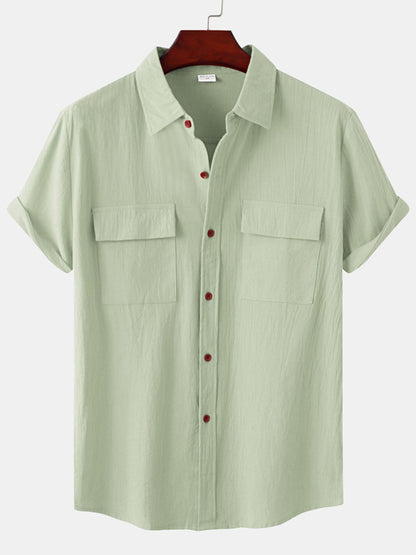 Men's Square Neck Casual Cotton Linen Shirt Linen Solid Color Half Sleeve Top Shello Creative Boutique