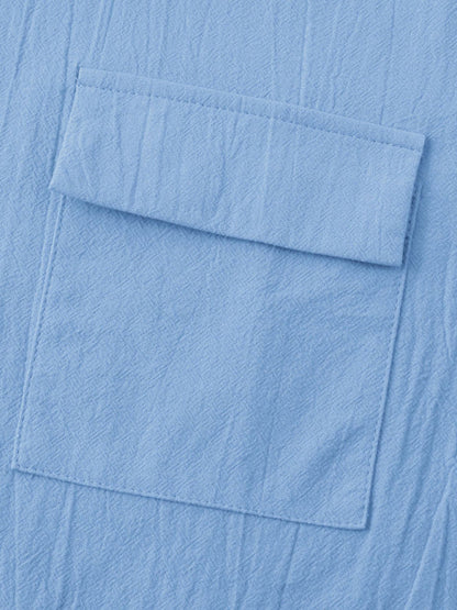 Men's Square Neck Casual Cotton Linen Shirt Linen Solid Color Half Sleeve Top Shello Creative Boutique