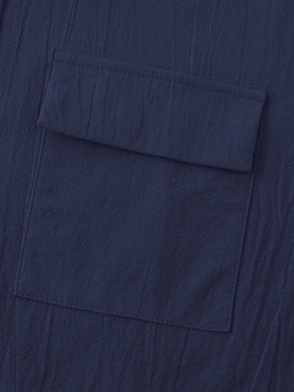Men's Square Neck Casual Cotton Linen Shirt Linen Solid Color Half Sleeve Top Shello Creative Boutique