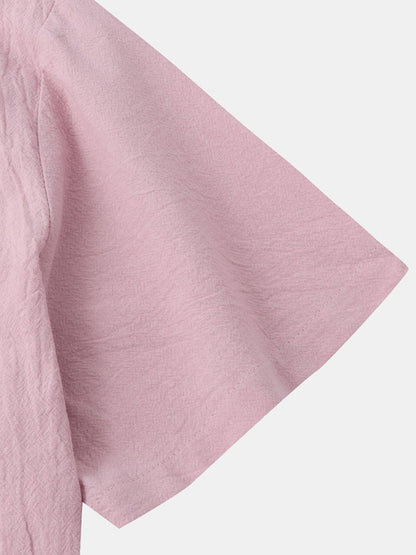 Men's Square Neck Casual Cotton Linen Shirt Linen Solid Color Half Sleeve Top Shello Creative Boutique