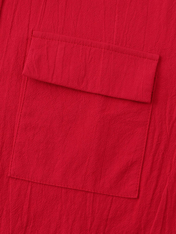 Men's Square Neck Casual Cotton Linen Shirt Linen Solid Color Half Sleeve Top Shello Creative Boutique